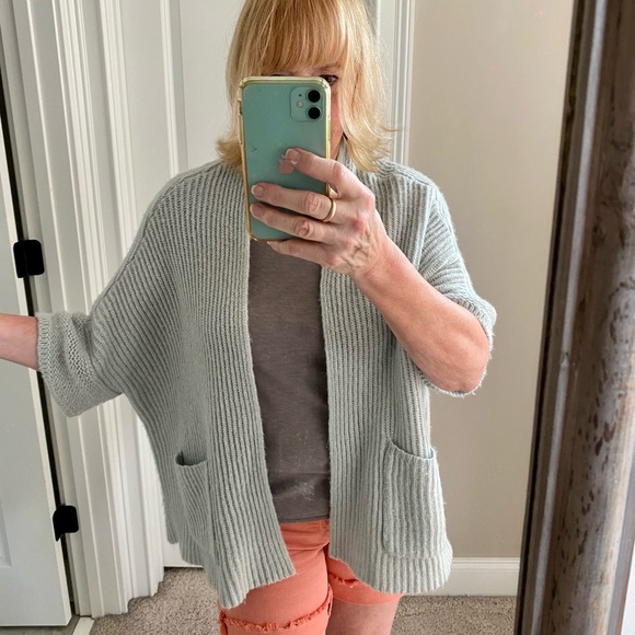 Anthropologie Wooden Ships Silver Grey Open Front Cardigan Sweater with Pockets - Picture 9 of 14